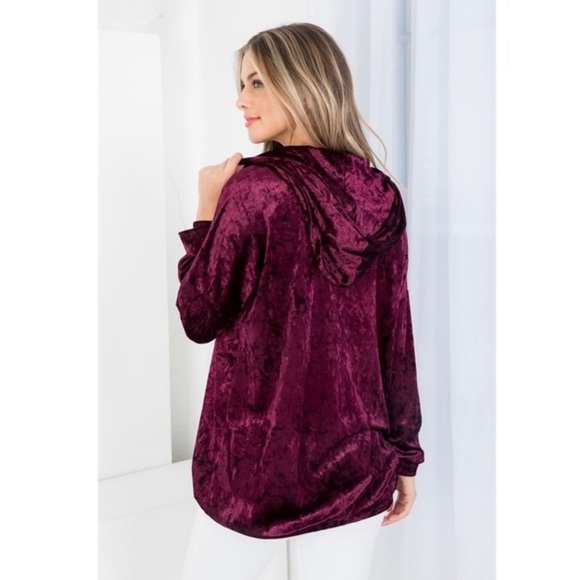 New! Velvet Soft Burgundy Plum Hoodie Kangaroo Pocket Pullover Sweater Top - Picture 3 of 9